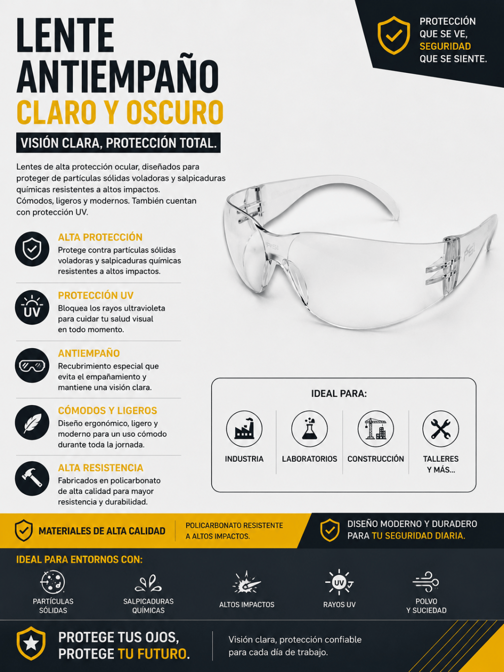 Lente antiempaño claro y oscuro